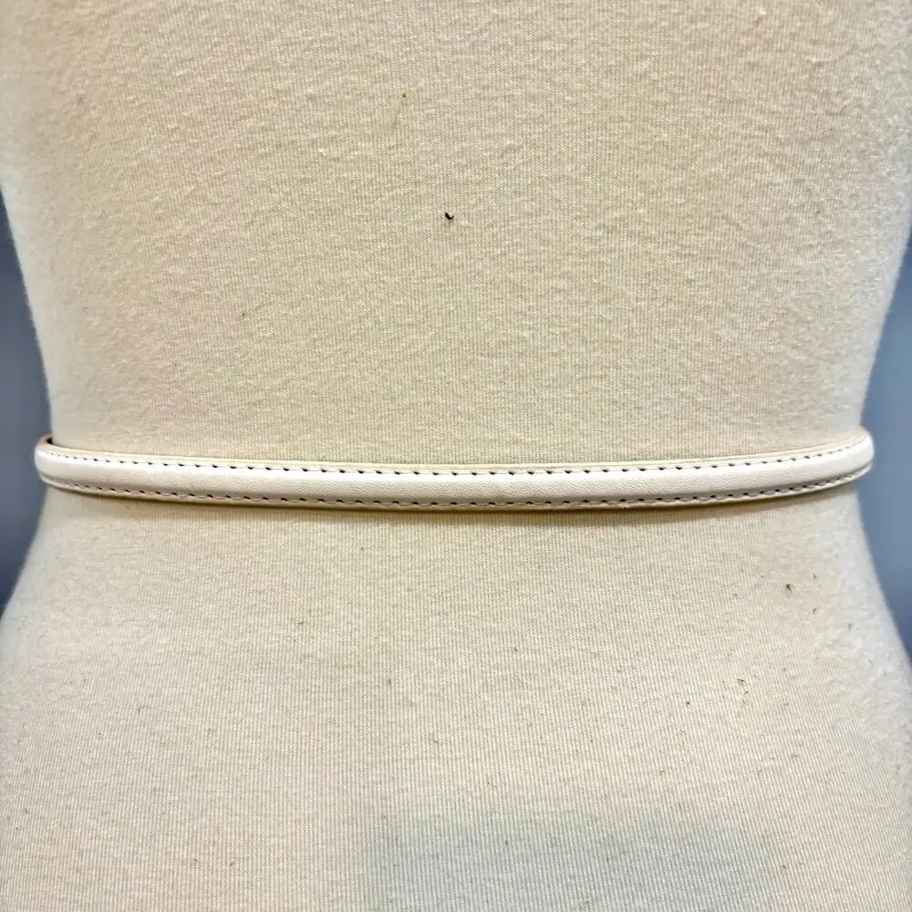 White Skinny Belt Gold Horseshoe Buckle Clean Girl Office Siren Coquette Y2K